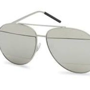 CUT-OUT MIRRORED AVIATOR SUNGLASSES SILVER NEW